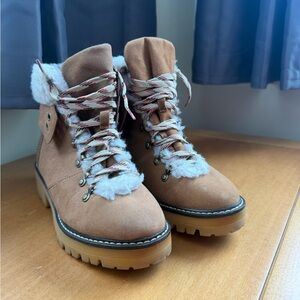 Women's Tan Faux-Fur Lace-Up Booties